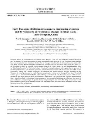 SCIENCE CHINA Early Paleogene Stratigraphic Sequences