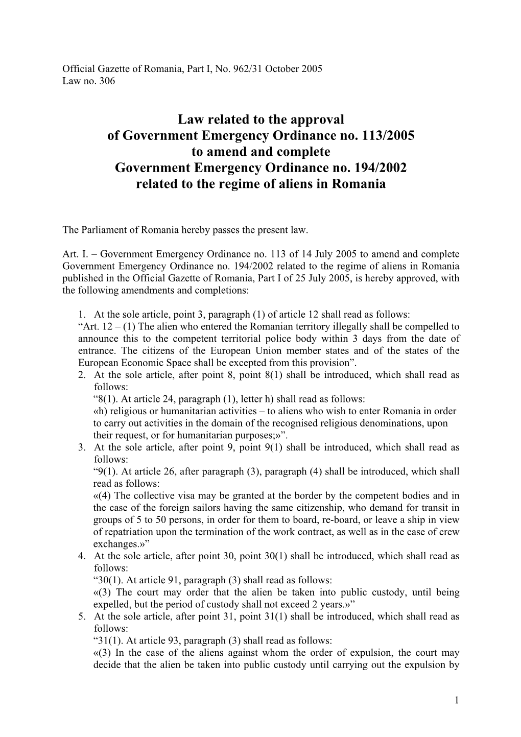 Official Gazette of Romania, Part I, No