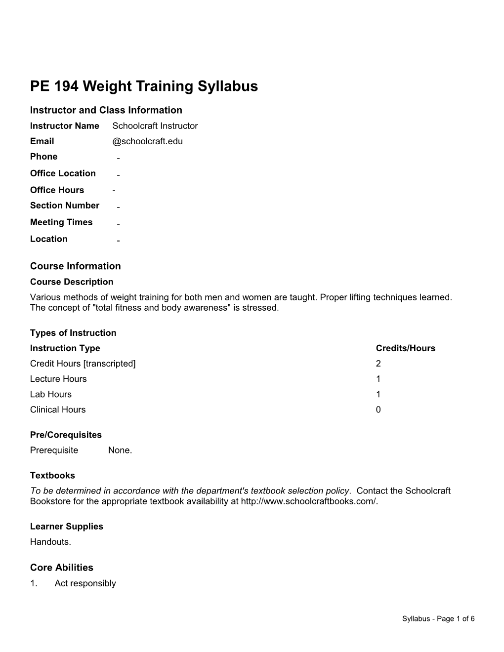 Instructor and Class Information