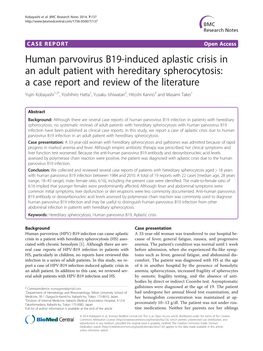 Human Parvovirus B19-Induced Aplastic Crisis in An