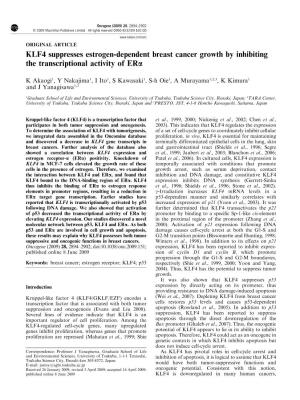 KLF4 Suppresses Estrogen-Dependent Breast Cancer Growth by Inhibiting the Transcriptional Activity of Era