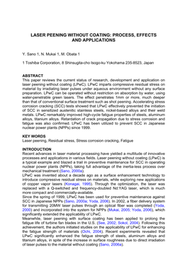 Laser Peening Without Coating: Process, Effects and Applications