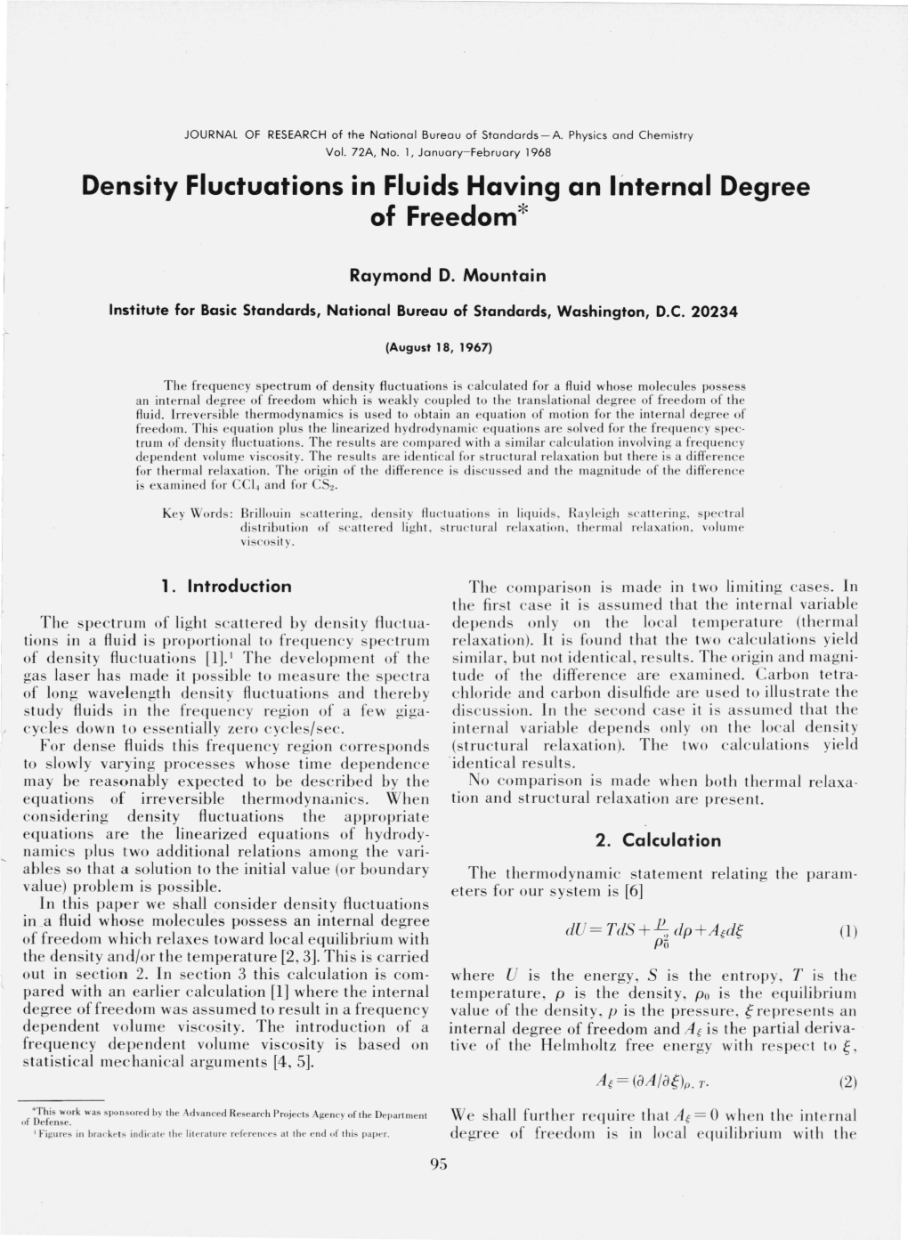 Density Fluctuations in Fluids Having an Internal Degree of Freedom*