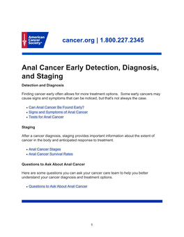 Anal Cancer Early Detection, Diagnosis, and Staging Detection and Diagnosis