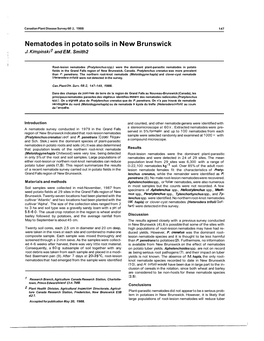 Nematodes in Potato Soils in New Brunswick J Kimpinski I and EM