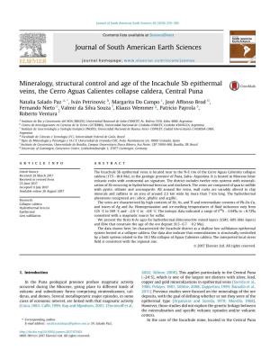 Mineralogy, Structural Control and Age of the Incachule Sb Epithermal Veins, the Cerro Aguas Calientes Collapse Caldera, Central Puna