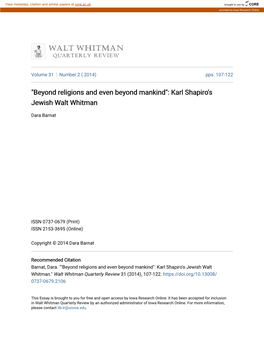 Karl Shapiro's Jewish Walt Whitman