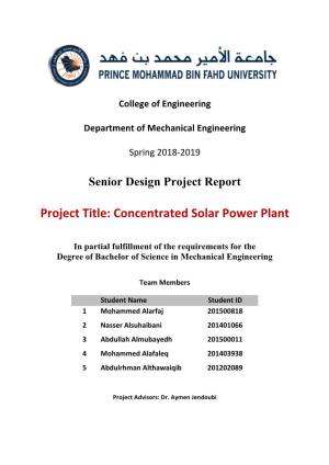 Project Title: Concentrated Solar Power Plant