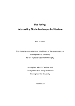 Site Seeing: Interpreting Site in Landscape Architecture