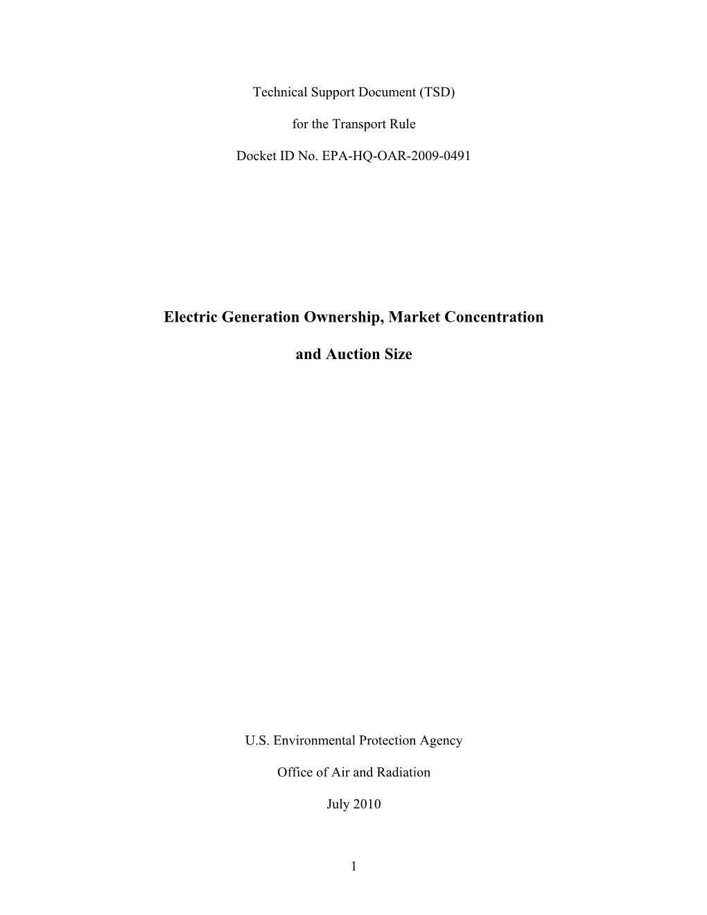 Electric Generation Ownership and Market Concentration Technical