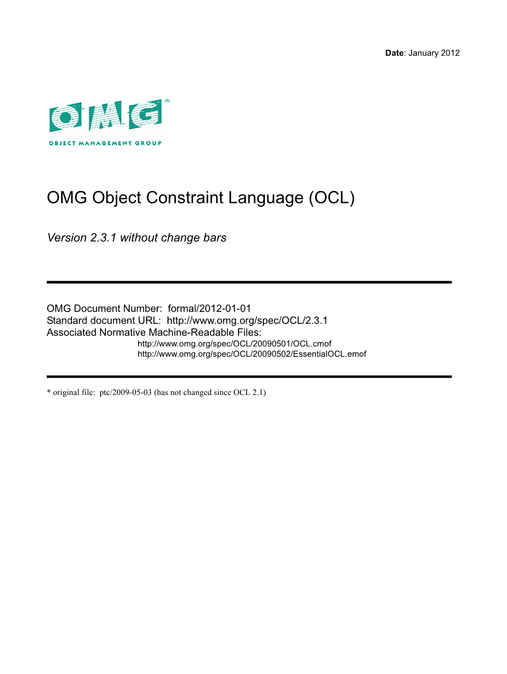 OMG Object Constraint Language (OCL)