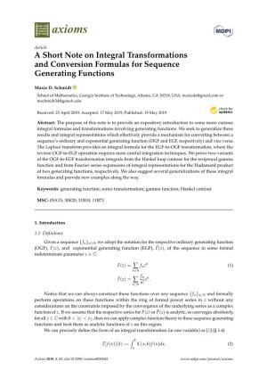 A Short Note on Integral Transformations and Conversion Formulas for Sequence Generating Functions