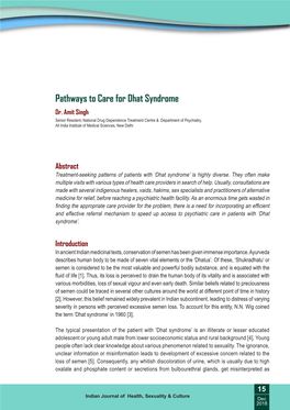 Pathways to Care for Dhat Syndrome Dr
