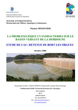 Etude Cyanobactérie BV Dordogne