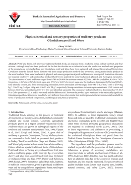 Physicochemical and Sensory Properties of Mulberry Products: Gümüşhane Pestil and Köme