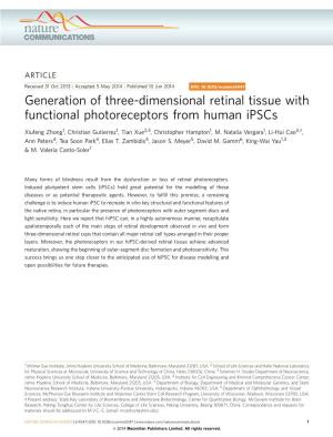 Generation of Three-Dimensional Retinal Tissue with Functional Photoreceptors from Human Ipscs