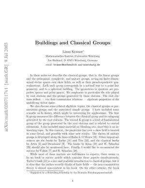 [Math.GR] 9 Jul 2003 Buildings and Classical Groups