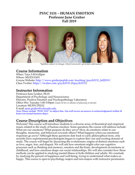 PSYC 3131 – HUMAN EMOTION Professor June Gruber Fall 2019