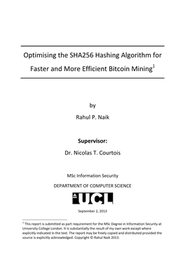 Optimising the SHA256 Hashing Algorithm for Faster & More Efficient Bitcoin Mining