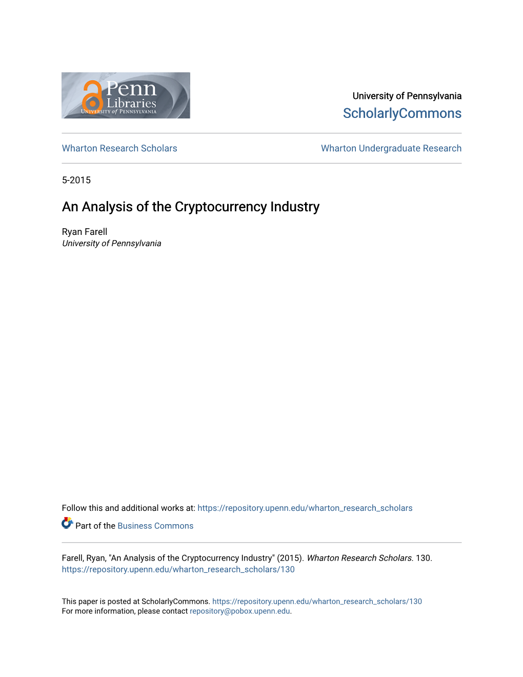 An Analysis of the Cryptocurrency Industry