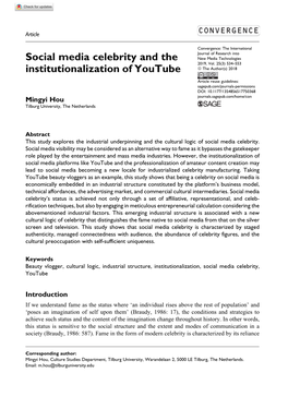 Social Media Celebrity and the Institutionalization of Youtube