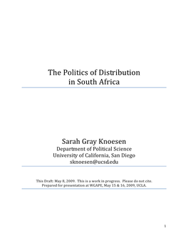 The Politics of Distribution in South Africa