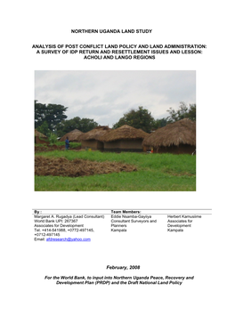 Northern Uganda Land Study Analysis of Post Conflict