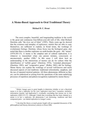 A Meme-Based Approach to Oral Traditional Theory