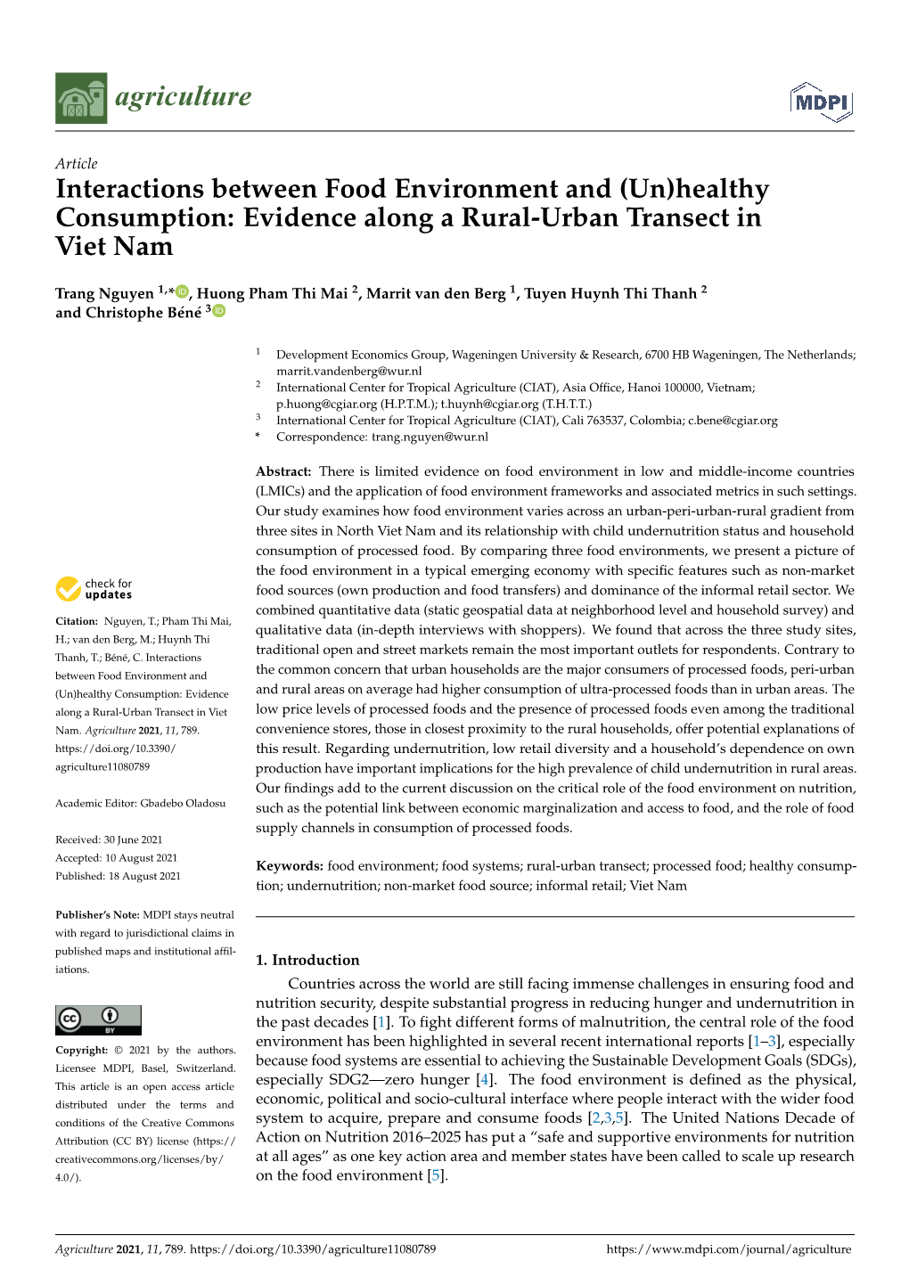 Evidence Along a Rural-Urban Transect in Viet Nam