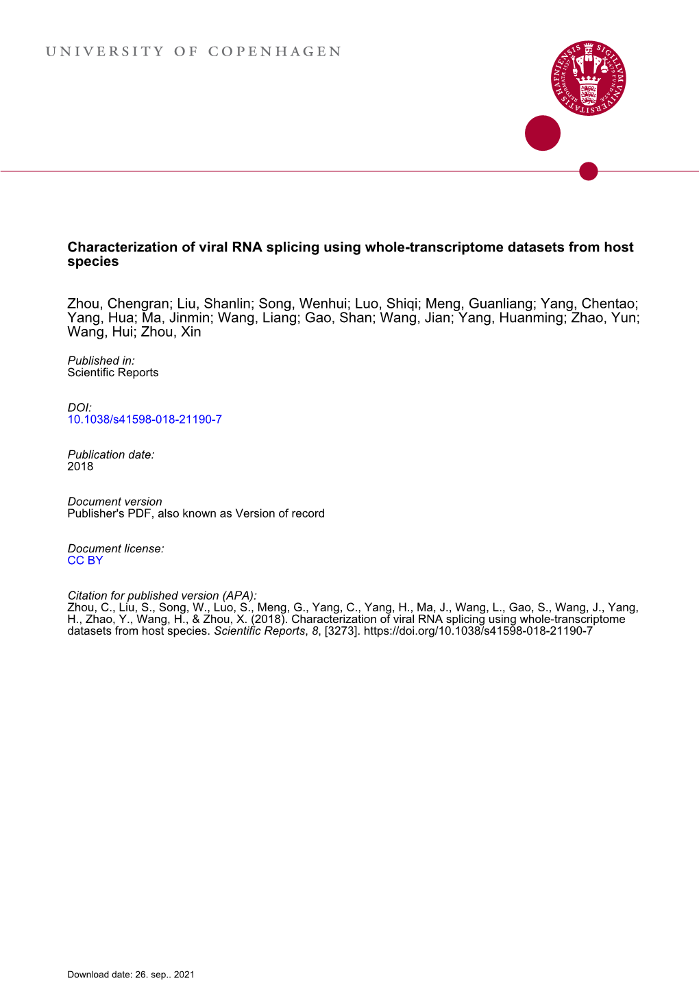 Characterization of Viral RNA Splicing Using Whole-Transcriptome Datasets from Host Species