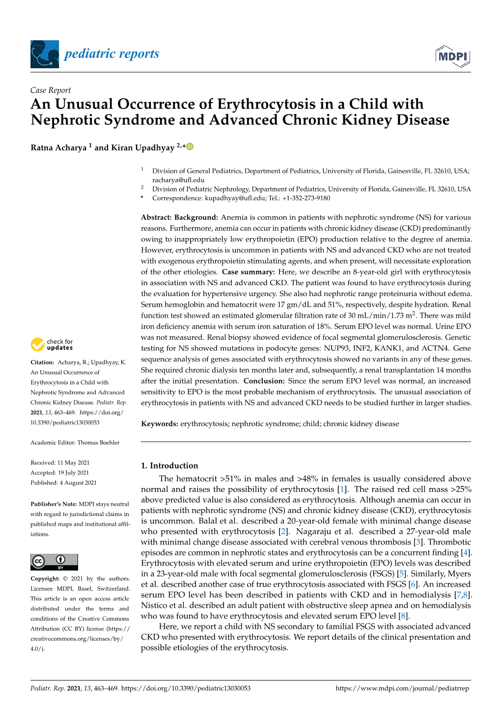 An Unusual Occurrence of Erythrocytosis in a Child with Nephrotic Syndrome and Advanced Chronic Kidney Disease