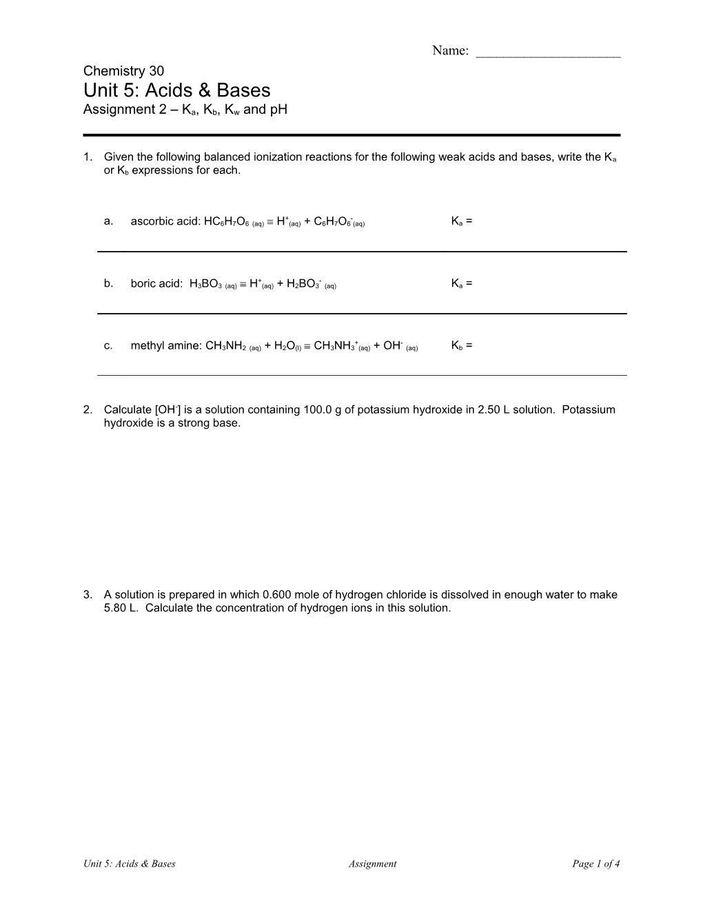 Unit 5: Acids & Bases