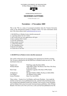 Newsletter – 2 November 2005