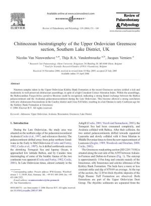 Chitinozoan Biostratigraphy of the Upper Ordovician Greenscoe Section, Southern Lake District, UK ⁎ Nicolas Van Nieuwenhove A, , Thijs R.A