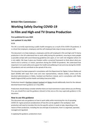 Working Safely During COVID-19 in Film and High-End TV Drama Production