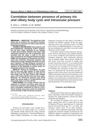 Correlation Between Presence of Primary Iris- and Cilliary Body Cysts and Intraocular Pressure