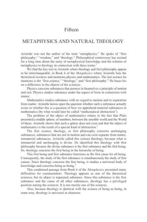 Fifteen METAPHYSICS and NATURAL THEOLOGY
