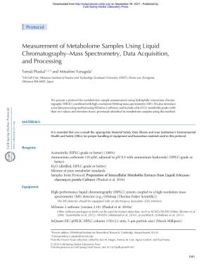 Measurement of Metabolome Samples Using Liquid Chromatography–Mass Spectrometry, Data Acquisition, and Processing