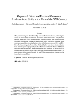 Organized Crime and Electoral Outcomes. Evidence from Sicily at the Turn of the XXI Century
