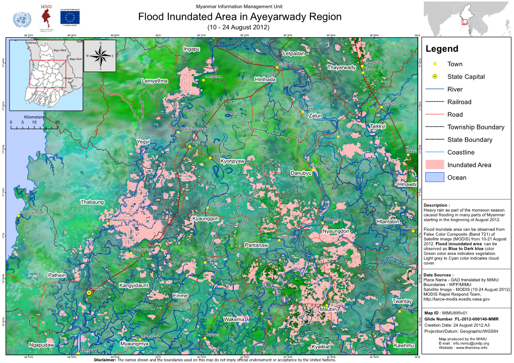 Flood Inundated Area in Ayeyarwady Region (10 - 24!( August 2012)