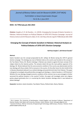 DOI: 10.7596/Taksad.V8i2.2042 Emerging the Concept of Islamic Socialism in Pakistan: Historical Analysis on Political Debates Of