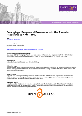 People and Possessions in the Armenian Repatriations 1945 - 1949