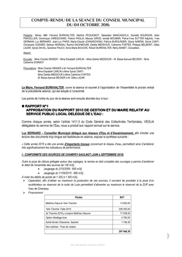Compte-Rendu De La Seance Du Conseil Municipal Du 04 Octobre 2016