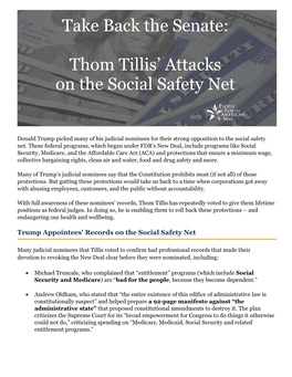 Take Back the Senate: Thom Tillis' Attacks on the Social Safety