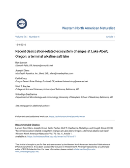 Recent Desiccation-Related Ecosystem Changes at Lake Abert, Oregon: a Terminal Alkaline Salt Lake