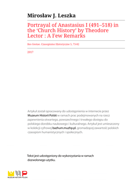 Church History’ by Theodore Lector : a Few Remarks