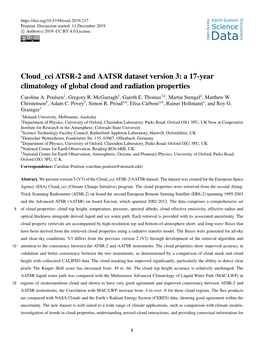 Cloud Cci ATSR-2 and AATSR Dataset Version 3: a 17-Year Climatology of Global Cloud and Radiation Properties Caroline A