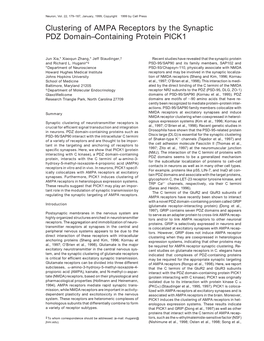 Clustering of AMPA Receptors by the Synaptic PDZ Domain–Containing Protein PICK1