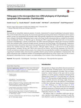 Filling Gaps in the Microsporidian Tree: Rdna Phylogeny of Chytridiopsis Typographi (Microsporidia: Chytridiopsida)