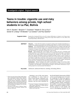 Cigarette Use and Risky Behaviors Among Private, High School Students in La Paz, Bolivia